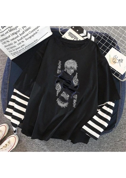 Jujutsu Kaisen Blade Baskılı Fake Sleeves Siyah T-Shirt fiyatları