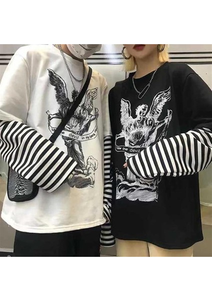 Angel With A Banderole Baskılı Fake Sleeves Siyah T-Shirt fırsatları
