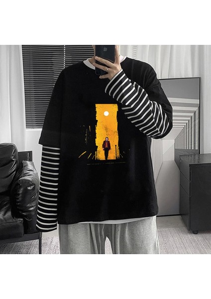 Walking Joker Baskılı Fake Sleeves Siyah T-Shirt