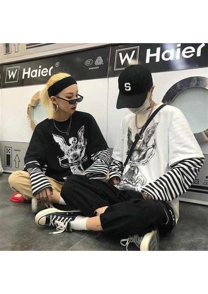 Angel With A Banderole Baskılı Fake Sleeves Beyaz T-Shirt modelleri
