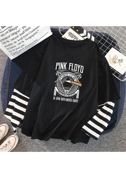Pink Floyd Baskılı Fake Sleeves Siyah T-Shirt fiyatları