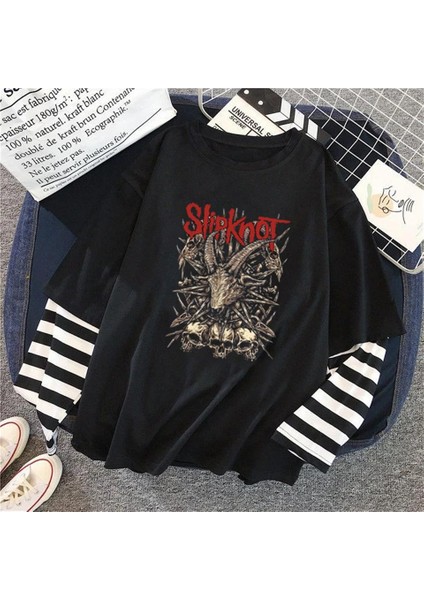 Slipknot Goat & Skulls Baskılı Fake Sleeves Siyah T-Shirt fiyatları