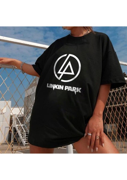 Rock Serisi Linkin Park Logo Siyah Oversize T-Shirt