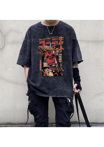 Yıkamalı The Iced Cola Attack Baskılı Oversize Vintage Eskitme T-Shirt fırsatları
