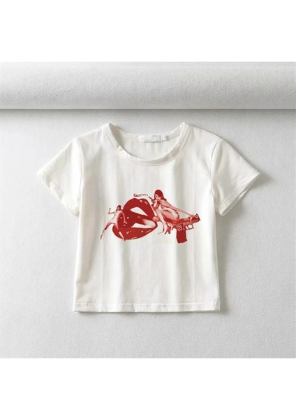 Badchill Lip Baskılı Beyaz Crop fiyatları