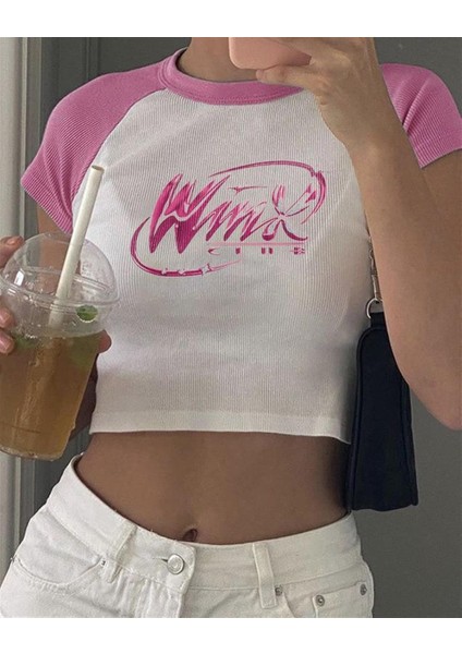 Winx Club Baskılı Reglan Kol Beyaz Crop