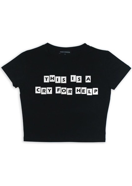 This Is A Cry For Help Baskılı Siyah Crop fiyatları