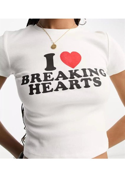 I Love Breaking Hearts Baskılı Beyaz Crop fiyatları