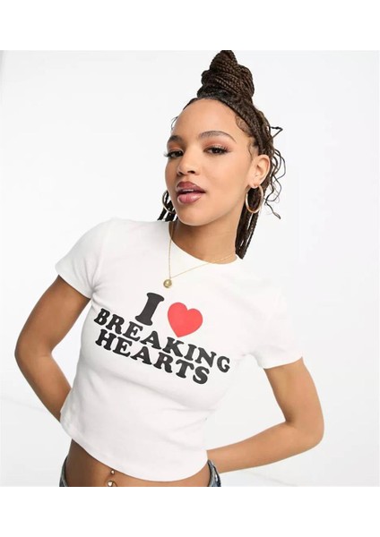 I Love Breaking Hearts Baskılı Beyaz Crop fırsatları