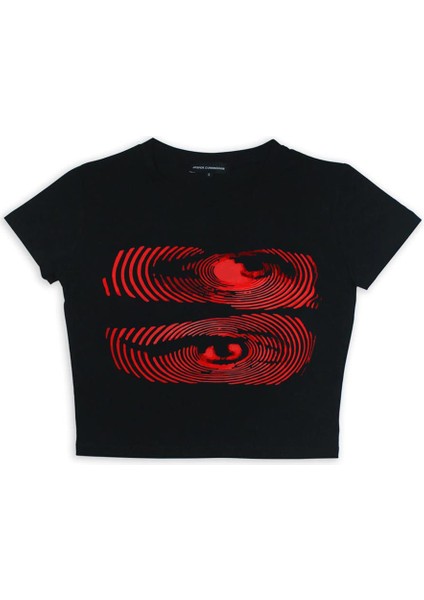 Hypnosis Eyes Baskılı Siyah Crop modelleri