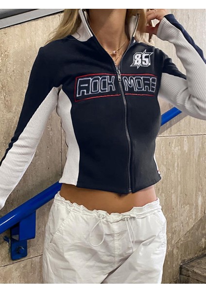 Rock More 85 Baskılı Fermuarlı Siyah Crop fiyatları