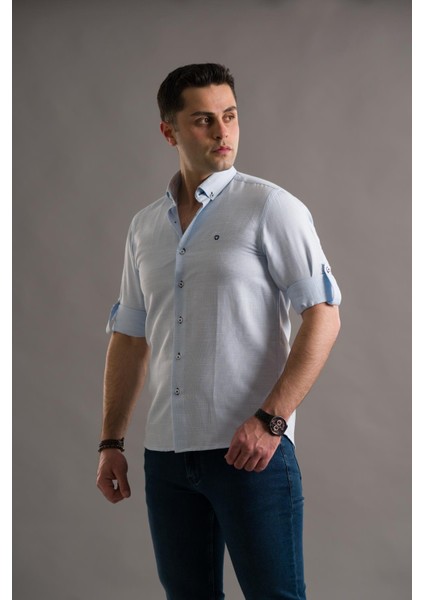 Slimfit Armürlü Yaka Düğmeli Katlamalı Uzun Kol Erkek Gömlek fiyatları
