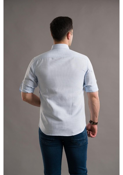 Slimfit Armürlü Yaka Düğmeli Katlamalı Uzun Kol Erkek Gömlek fırsatları