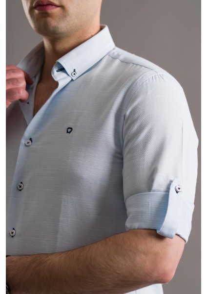 Slimfit Armürlü Yaka Düğmeli Katlamalı Uzun Kol Erkek Gömlek indirimleri