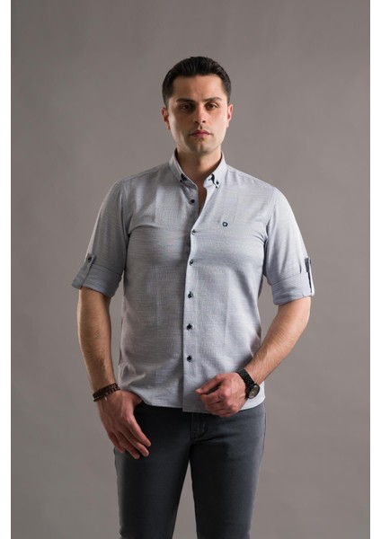 Slimfit Armürlü Yaka Düğmeli Katlamalı Uzun Kol Erkek Gömlek modelleri