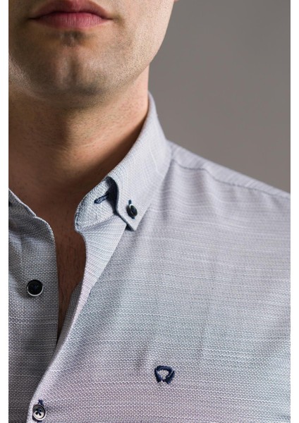 Slimfit Armürlü Yaka Düğmeli Katlamalı Uzun Kol Erkek Gömlek indirimleri