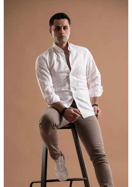 Evrytime Slimfit Pamuklu Çizgili Yaka Düğmeli Uzun Kol Erkek Yazlık Gömlek fiyatları