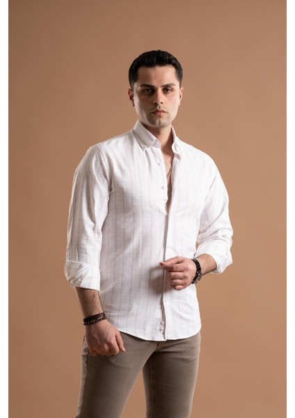 Evrytime Slimfit Pamuklu Çizgili Yaka Düğmeli Uzun Kol Erkek Yazlık Gömlek modelleri