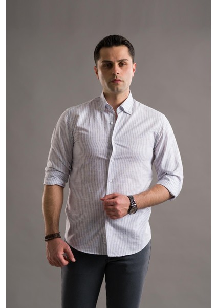 Evrytime Slimfit Yaka Düğmeli Çizgili Uzun Kol Yazlık Erkek Gömlek modelleri