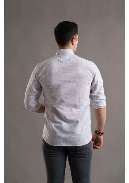 Evrytime Slimfit Yaka Düğmeli Çizgili Uzun Kol Yazlık Erkek Gömlek fırsatları