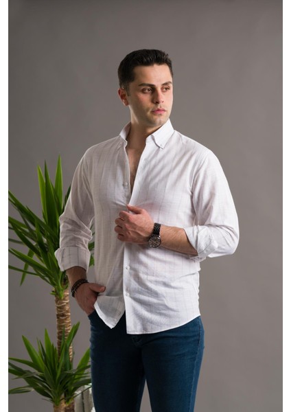 Evrytime Slimfit Pamuklu Çizgili Yaka Düğmeli Uzun Kol Erkek Yazlık Gömlek indirimleri