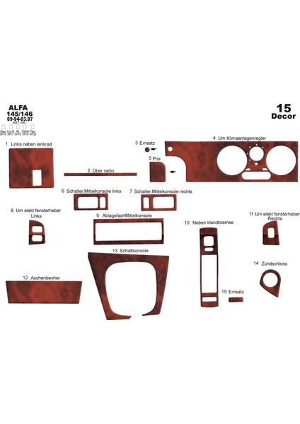 Meriç® Alfa 145/146 Ön Torpido Kaplama Maun 15 Parça 1994-1997