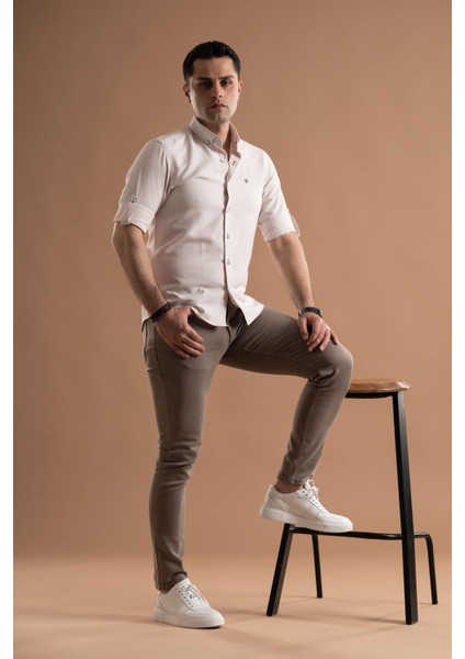 Slimfit Armürlü Yaka Düğmeli Katlamalı Uzun Kol Erkek Gömlek fiyatları