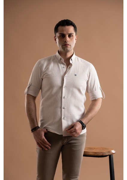 Slimfit Armürlü Yaka Düğmeli Katlamalı Uzun Kol Erkek Gömlek fırsatları