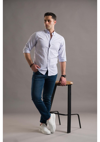 Evrytime Slimfit Yaka Düğmeli Çizgili Uzun Kol Yazlık Erkek Gömlek fiyatları