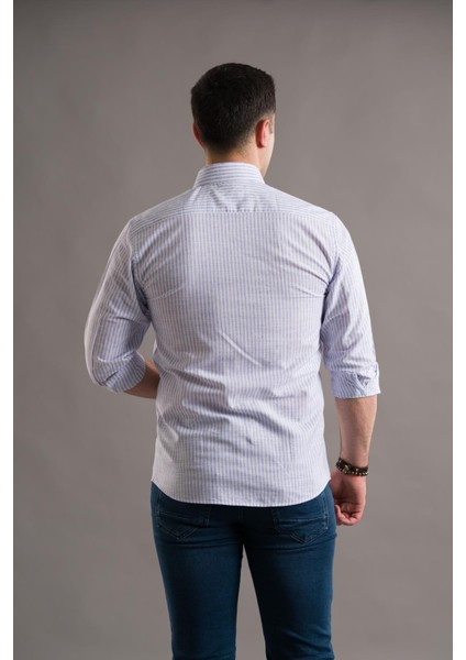 Evrytime Slimfit Yaka Düğmeli Çizgili Uzun Kol Yazlık Erkek Gömlek indirimleri