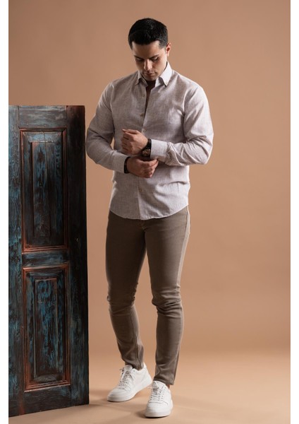 Evrytime Slimfit Bitik Kare Yaka Düğmeli Uzun Kol Erkek Yazlık Gömlek