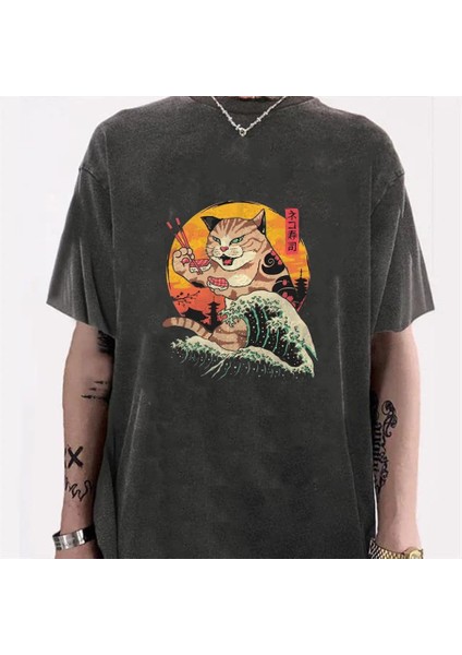 Yıkamalı Artist Cat Unisex Eskitme T-Shirt