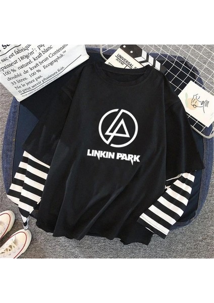 Linkin Park Logo Baskılı Fake Sleeves Siyah T-Shirt fiyatları