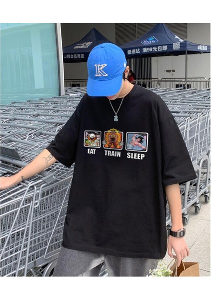 Eat Train Sleep Siyah Oversize T-Shirt