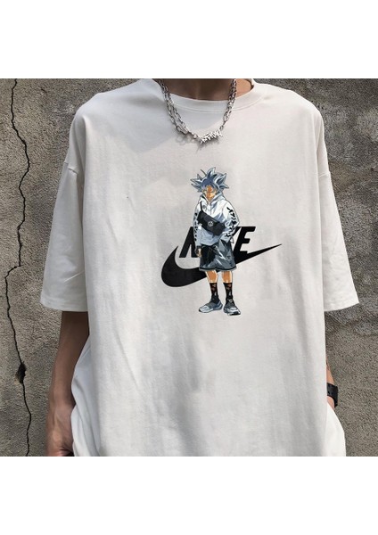 Dragon Ball Goku Baskılı Beyaz Oversize T-Shirt