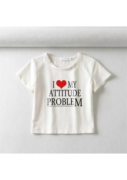 I Love My Attitude Baskılı Beyaz Crop fiyatları