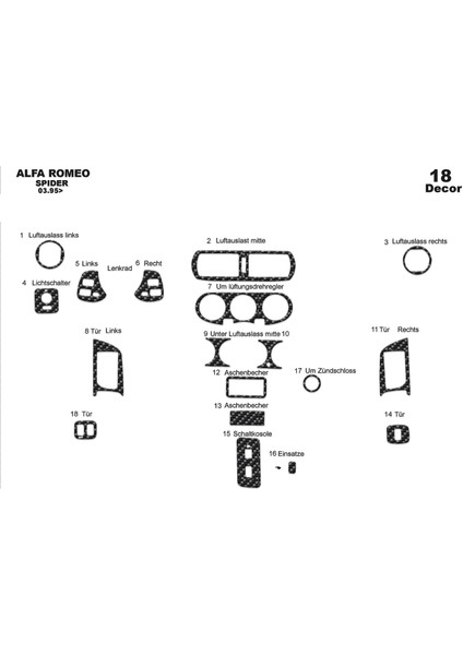 Meriç® Alfa Romeo Spider Ön Torpido Kaplama Maun 18 Parça 1995-›