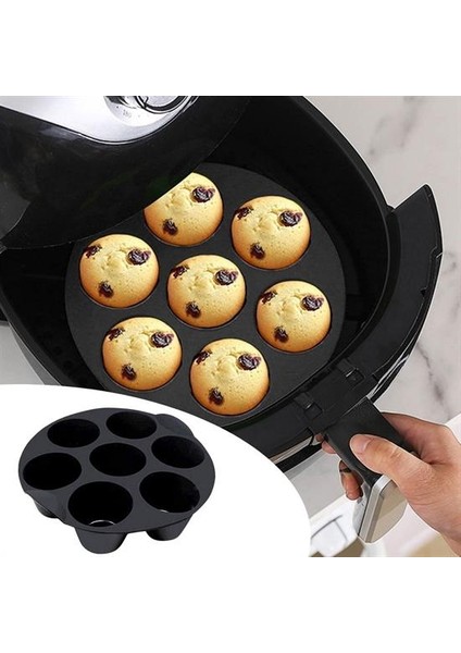 7 Gözlü Silikon Çok Amaçlı Airfryer Muffin Cupcake Kek Ve Çörek Pişirme Kalıbı