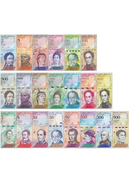 Venezuela 21 Farklı Tedavül Orjinal Kağıt Para Seti Çil