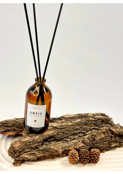 Amber Kokulu Fiber Bambu Çubuklu Oda Kokusu Amber Cam Şişe 100 ml Beyaz Etiketli modelleri