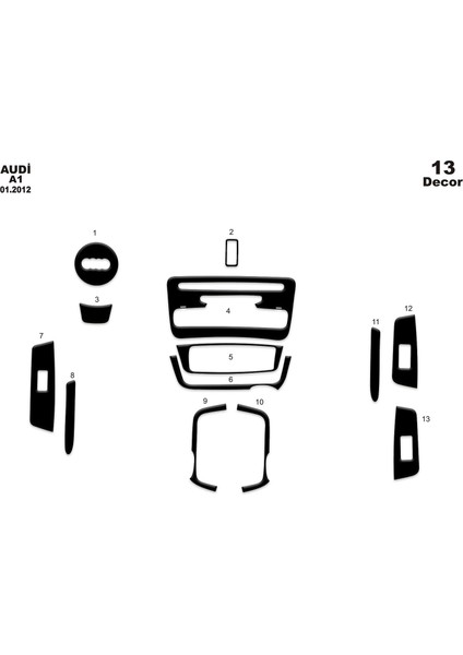 Meriç® Audi A1 Ön Torpido Kaplama Maun 13 Parça 2012-›
