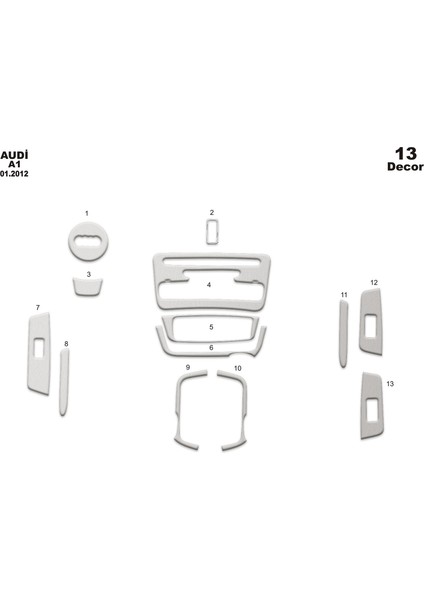 Meriç® Audi A1 Ön Torpido Kaplama Maun 13 Parça 2012-›