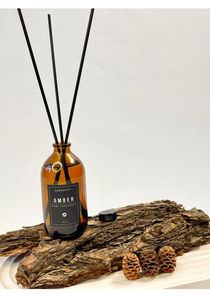 Amber Kokulu Fiber Bambu Çubuklu Oda Kokusu Amber Cam Şişe 100 ml Siyah Etiketli