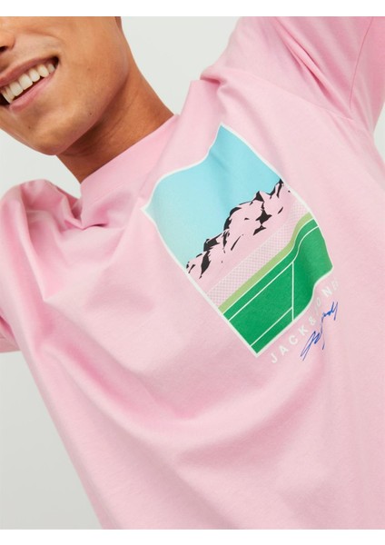 Jack & Jones Jortulum Landscape Tee Ss Crew Neck Pembe Erkek T-shirt 12235226-Prism