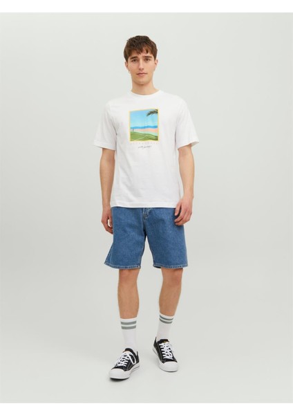 Jack & Jones Jortulum Landscape Tee Ss Crew Neck Beyaz Erkek T-shirt 12235226-Brigh