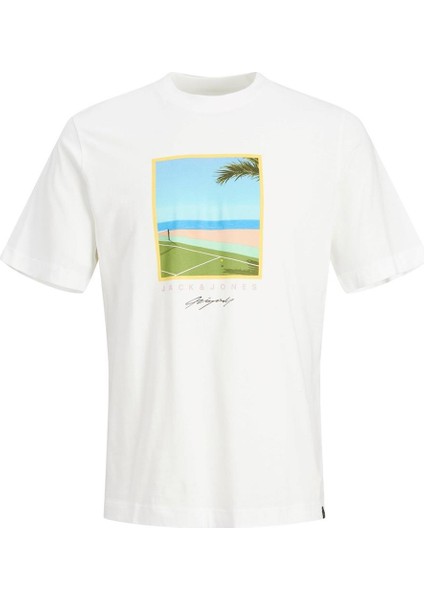 Jack & Jones Jortulum Landscape Tee Ss Crew Neck Beyaz Erkek T-shirt 12235226-Brigh