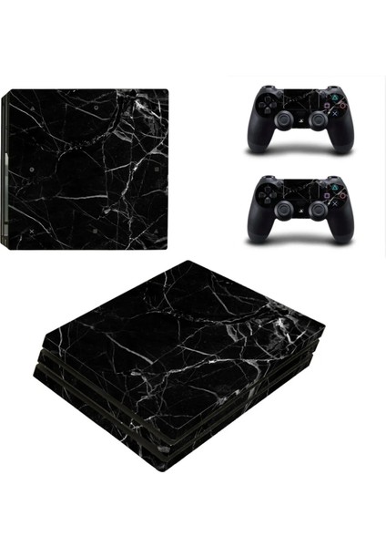 Siyah Mermer Deseni Playstation 4 Pro Full Sticker Kaplama
