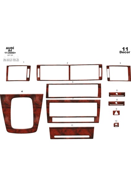 Meriç® Audi A4 Ön Torpido Kaplama Maun 11 Parça 2000-2007