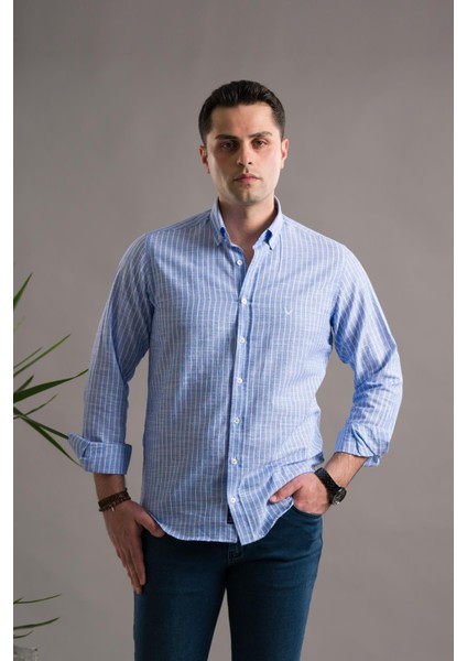 Slimfit Pamuklu Çizgili Yaka Düğmeli Uzun Kol Erkek Gömlek fırsatları