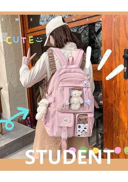 Lise Kız Sırt Çantası Okul Çantaları Kızlar Multipockets Kawaii Sırt Çantası ile 2 Ayı Bebek Genç Için (Yurt Dışından)